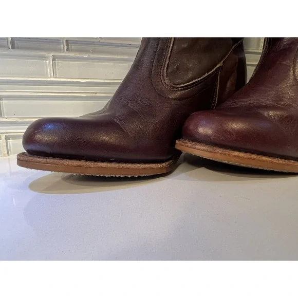 Vintage Dexter High Burgundy Leather Heeled 5 1/2M Boho Cuffed Boots - Picture 5 of 12